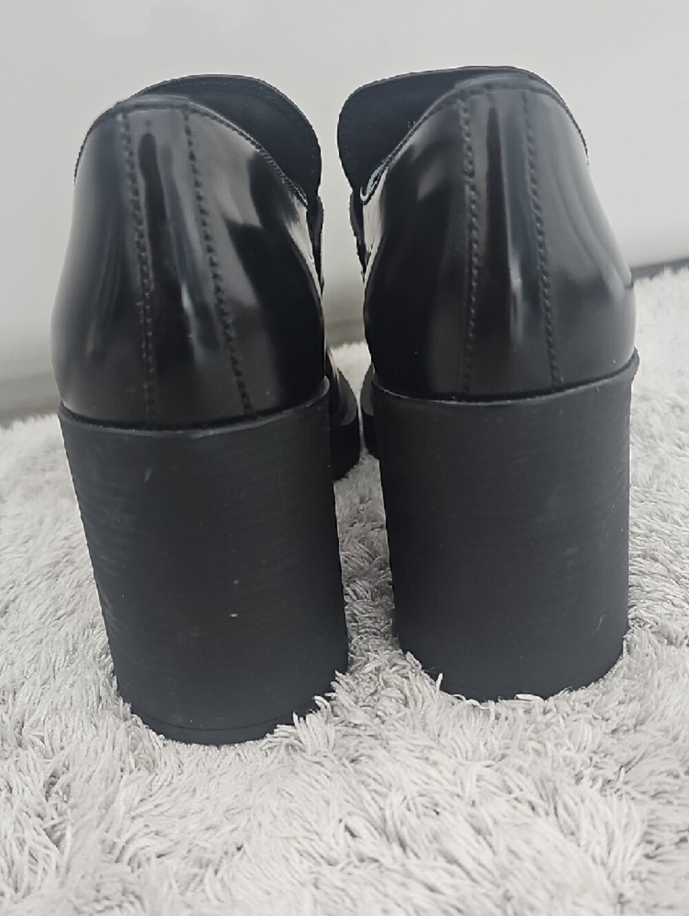 Prada Black Heeled Loafers with Silver Logo Triangle - Picture 4 of 10